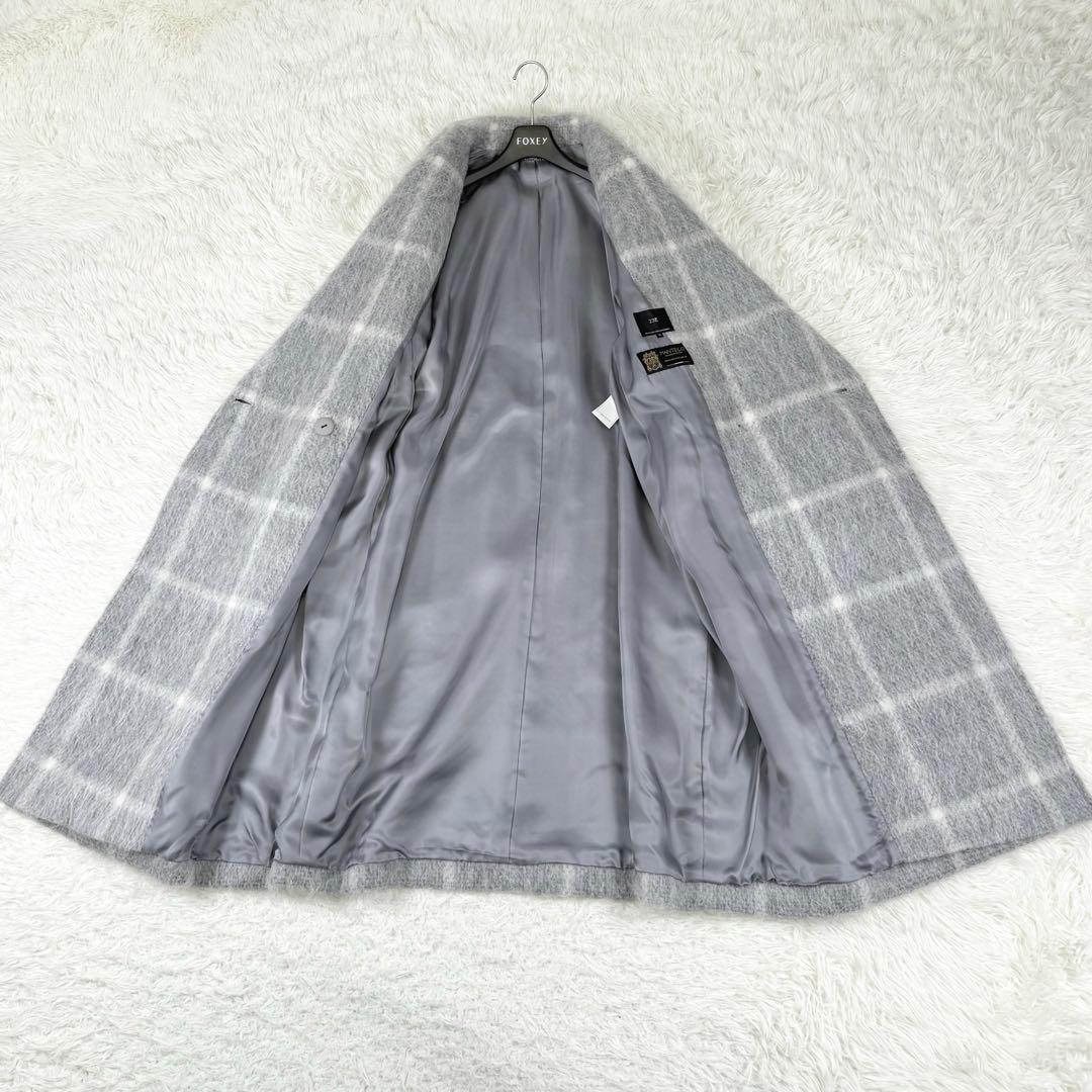 美品✨ 23区 マンテコ生地 シャギーチェック ダブルチェスターコート　グレー