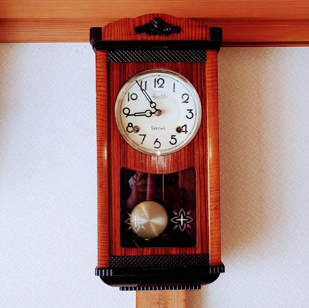 〈完動・美品〉Apollo時計社　宮型ゼンマイ振り子時計　ボンボン時計古時計