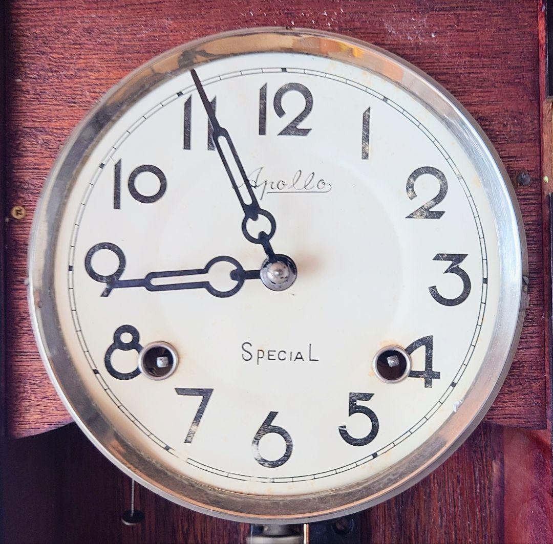 〈完動・美品〉Apollo時計社　宮型ゼンマイ振り子時計　ボンボン時計古時計