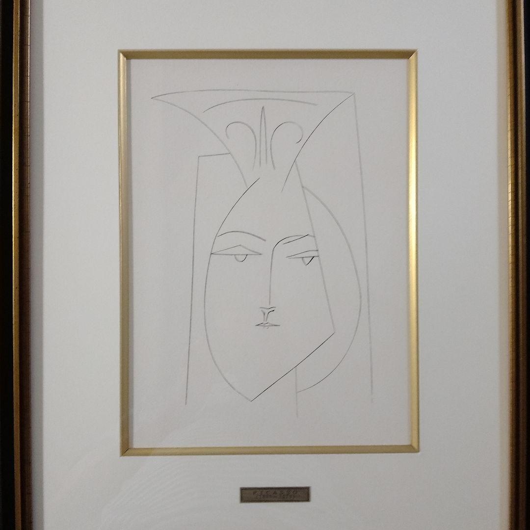 \"未使用\"パブロ・ピカソ銅版画『マンティラをつけた女性の頭部』共箱1949年制作