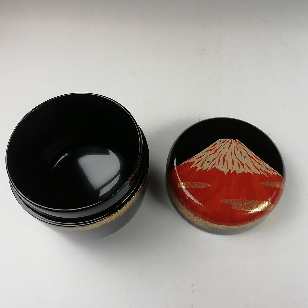 Ｔ８３２　棗　『紅富士蒔絵』『輪島塗』『中棗』『蒔絵師　黒川和禅』　共箱　茶道具