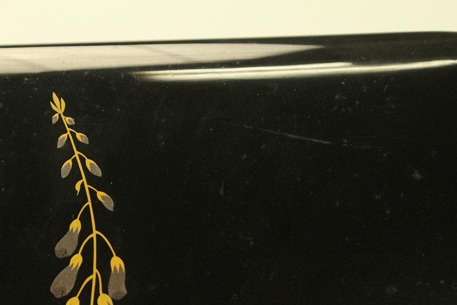 平安象彦造 草花蒔絵 光琳形 文庫 共箱 未使用(A632)