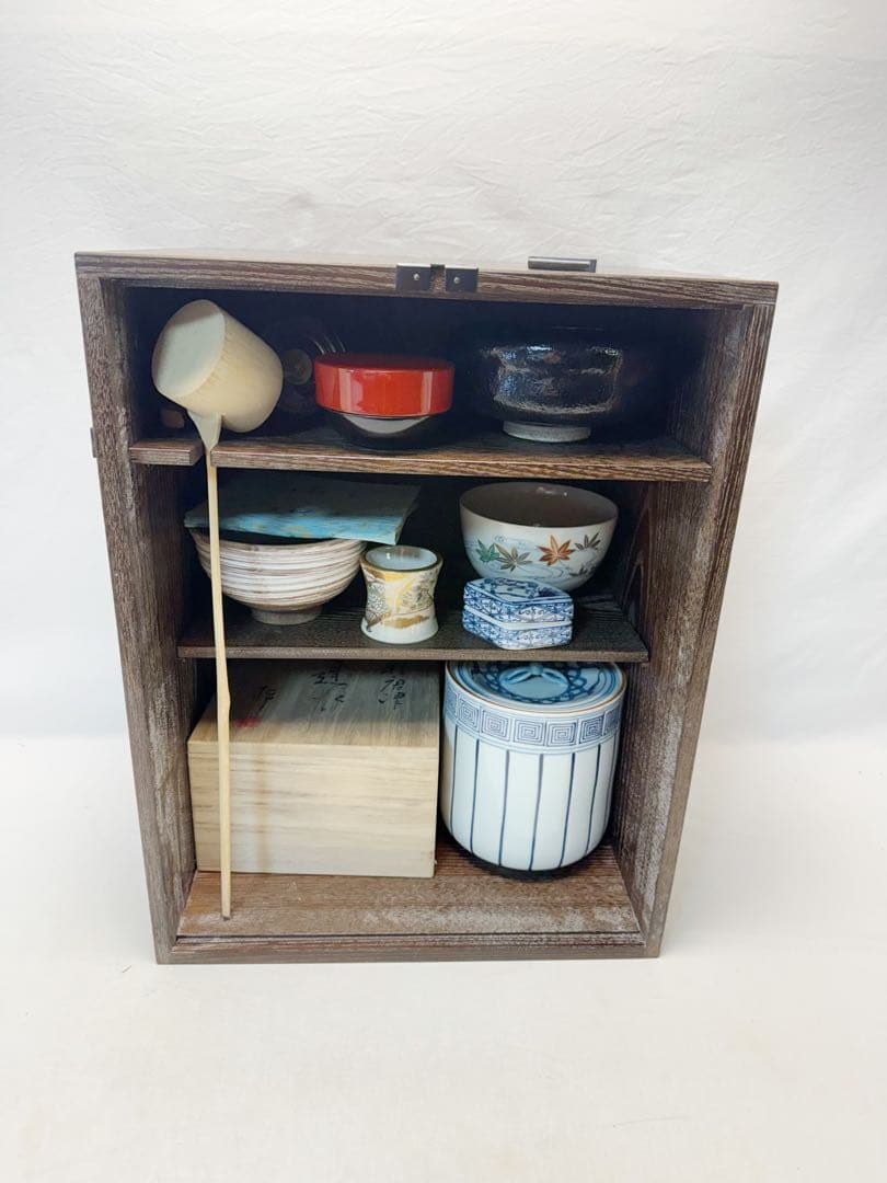 未使用 茶道具 指物師 仙水正之作 蝋引き仕上げ 桑 旅箪笥 印有 茶箱