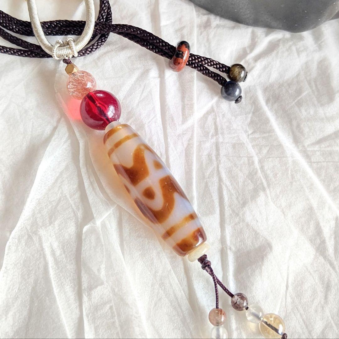 れん様◆天然石 御守りネックレス【六弁蓮花天珠】レア六吉祥 魔を断つ 好転 琥珀