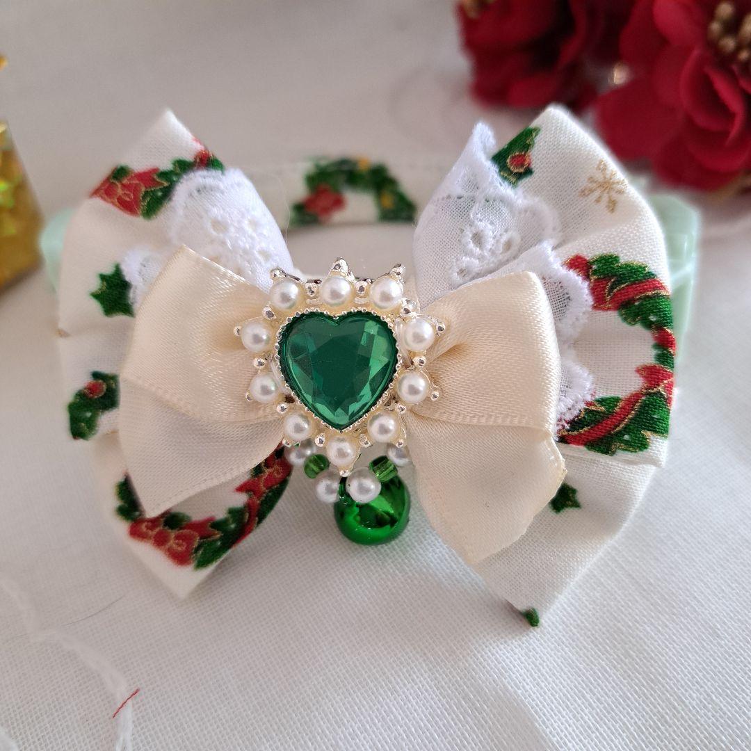 クリスマスシリーズ(白クリスマスリース)わんちゃん猫ちゃん用首輪