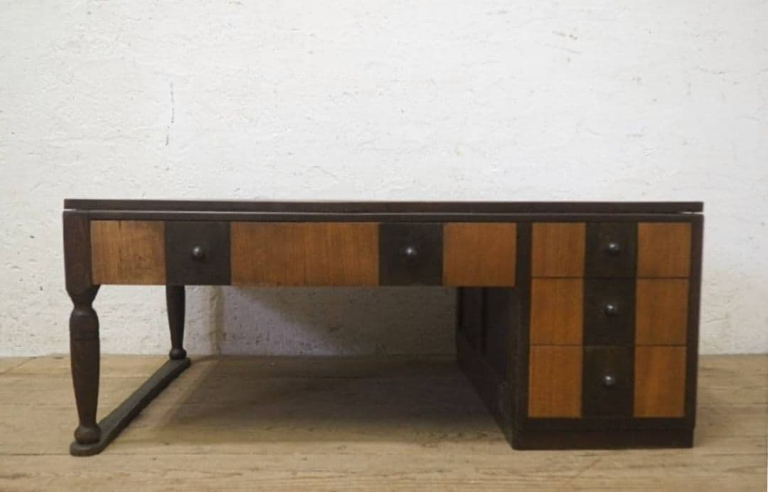 1046　ヴィンテージ　ロータイプの片袖机　テーブル　収納棚　引き出し　他レトロ