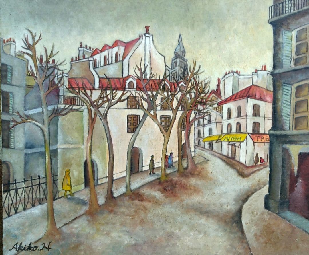油絵 風景画 「ヨーロッパの街角」油彩画