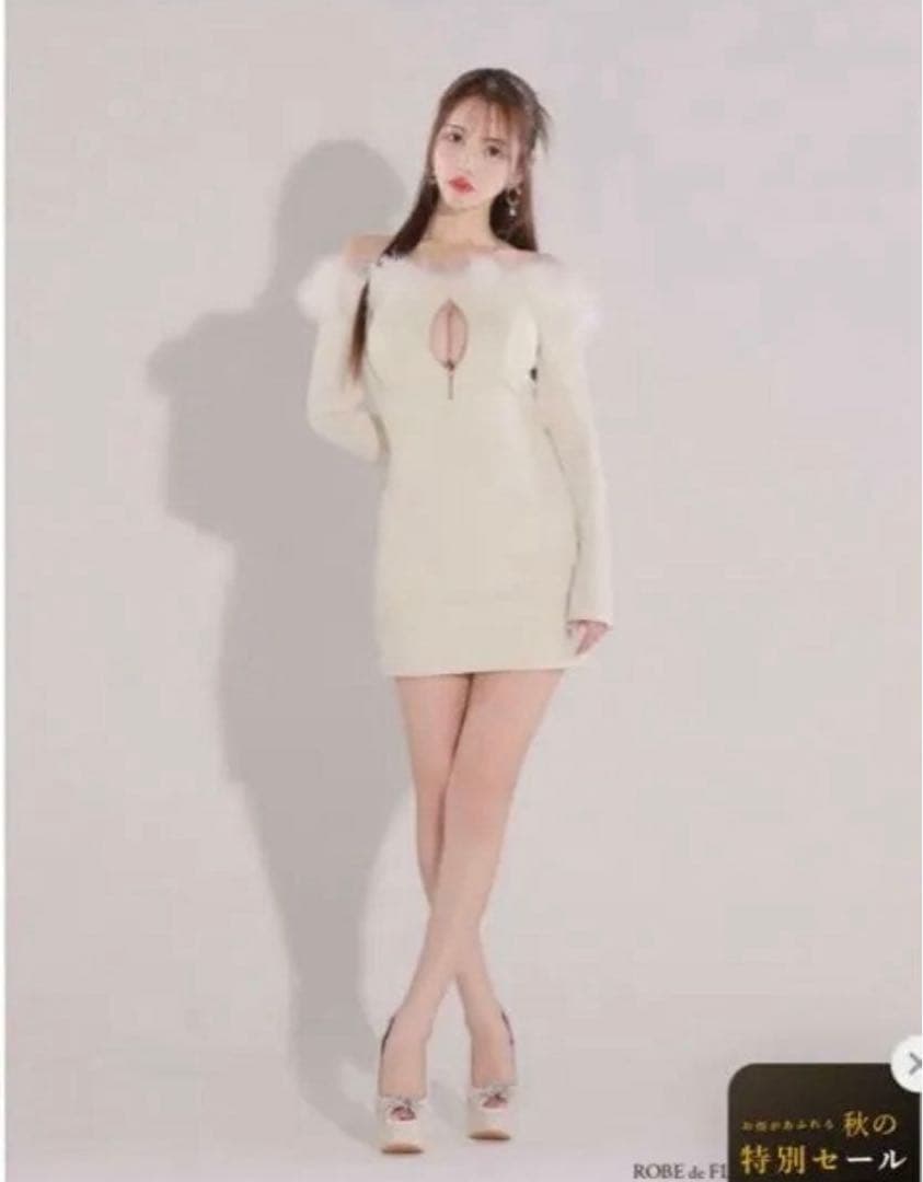 Robe de Fleurs Glossy オフショル長袖ミニドレス