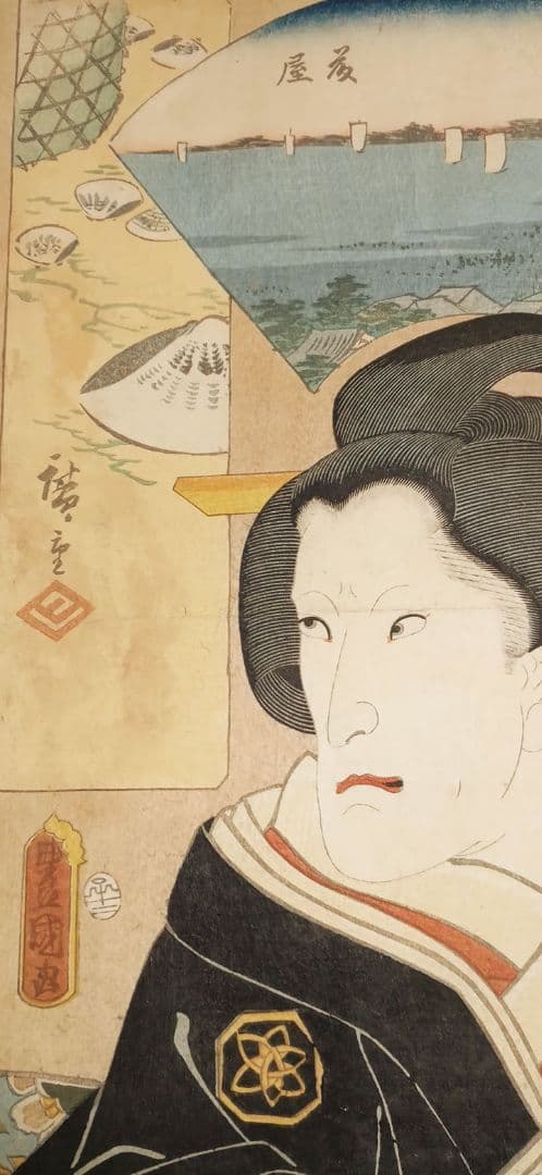 浮世絵版画、東都高名會席畫局岩ふじ景色初代広重画人物三代豊国画の合筆嘉永5年出版