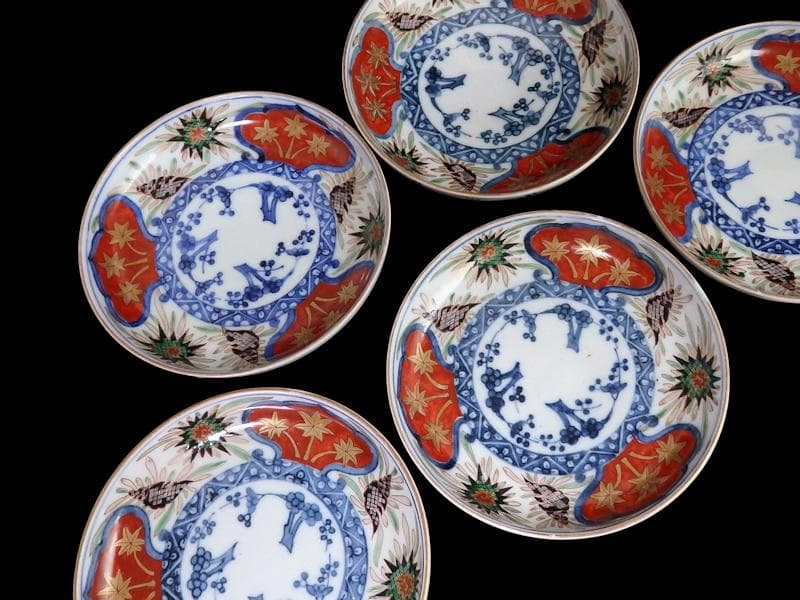 古伊万里　色絵　窓絵　貝の図　４寸皿　５枚　A137AS-CYs