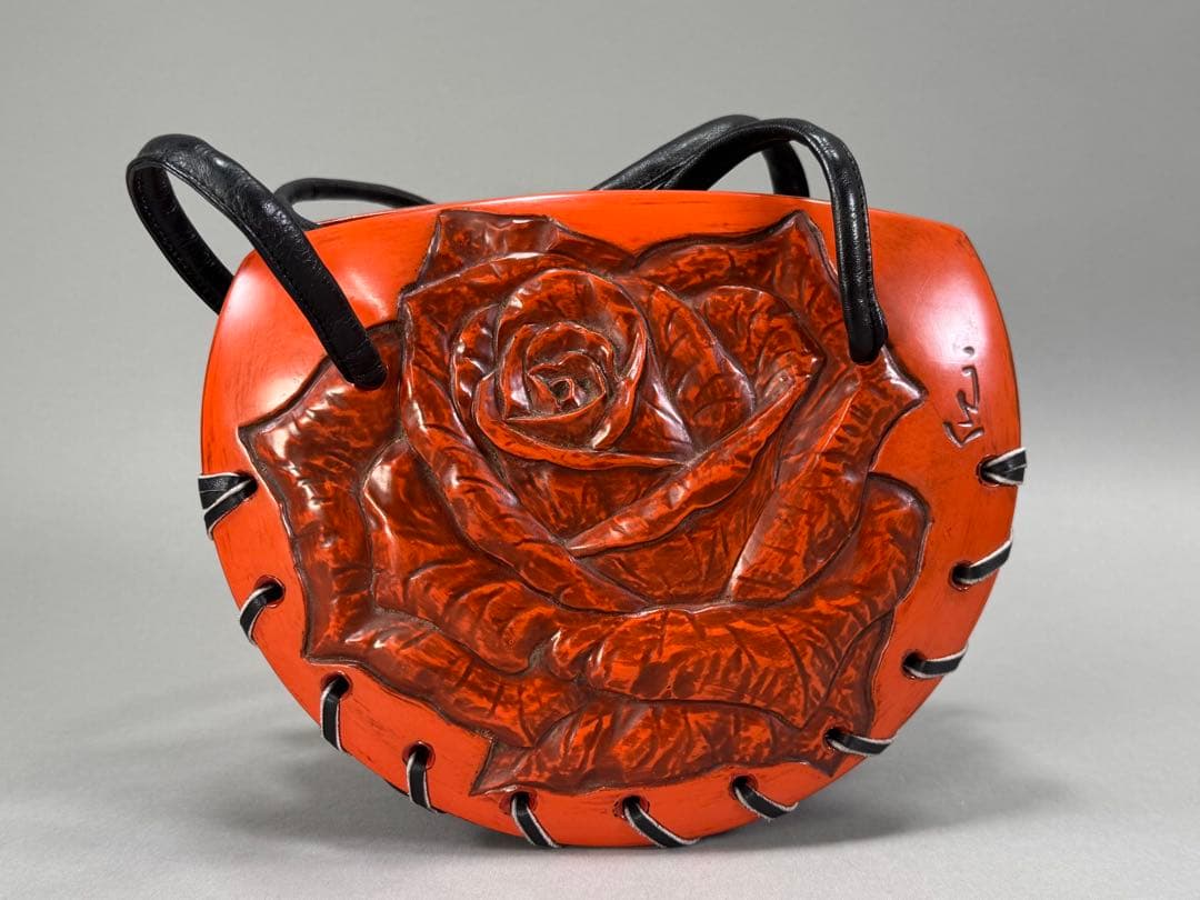 鎌倉彫　ハンドバック　彫刻家村主匡左造　羊皮　目立った傷や汚れなし　着物バック