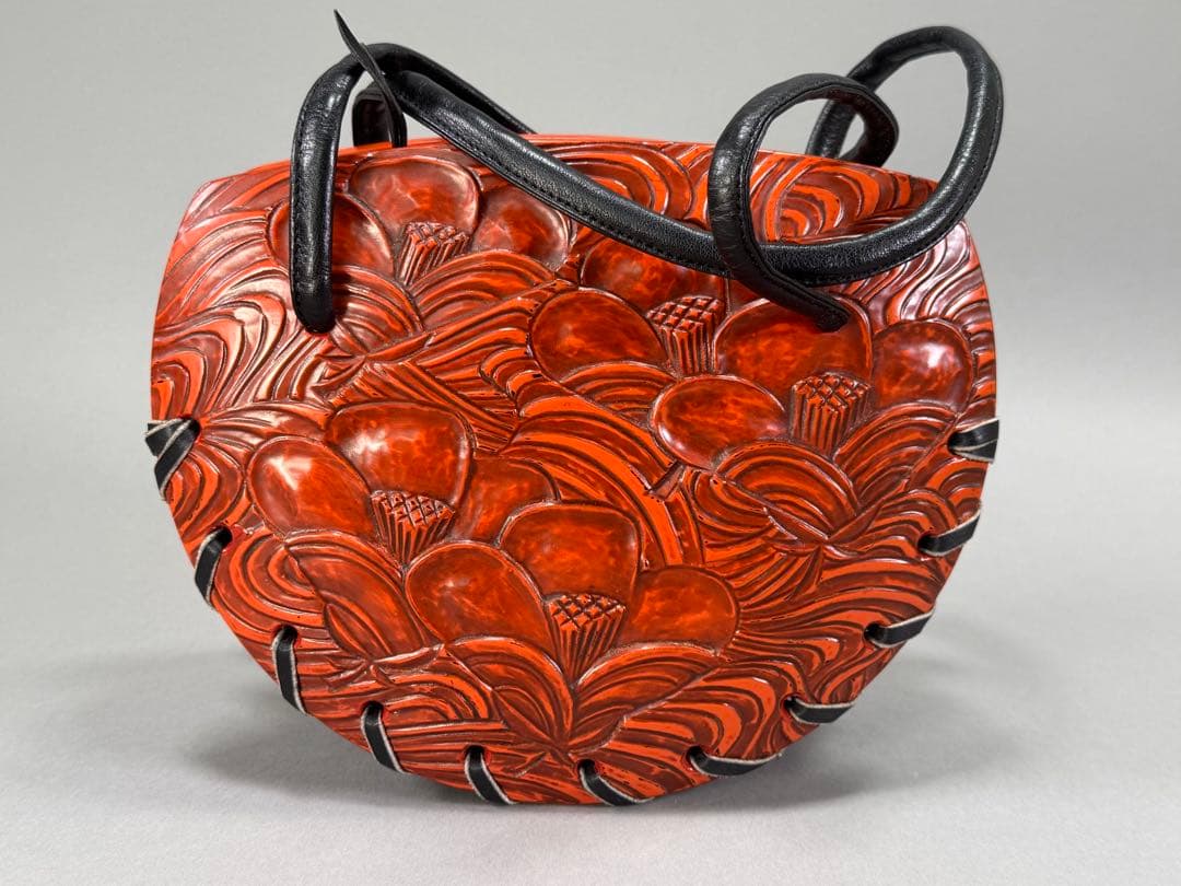 鎌倉彫　ハンドバック　彫刻家村主匡左造　羊皮　目立った傷や汚れなし　着物バック