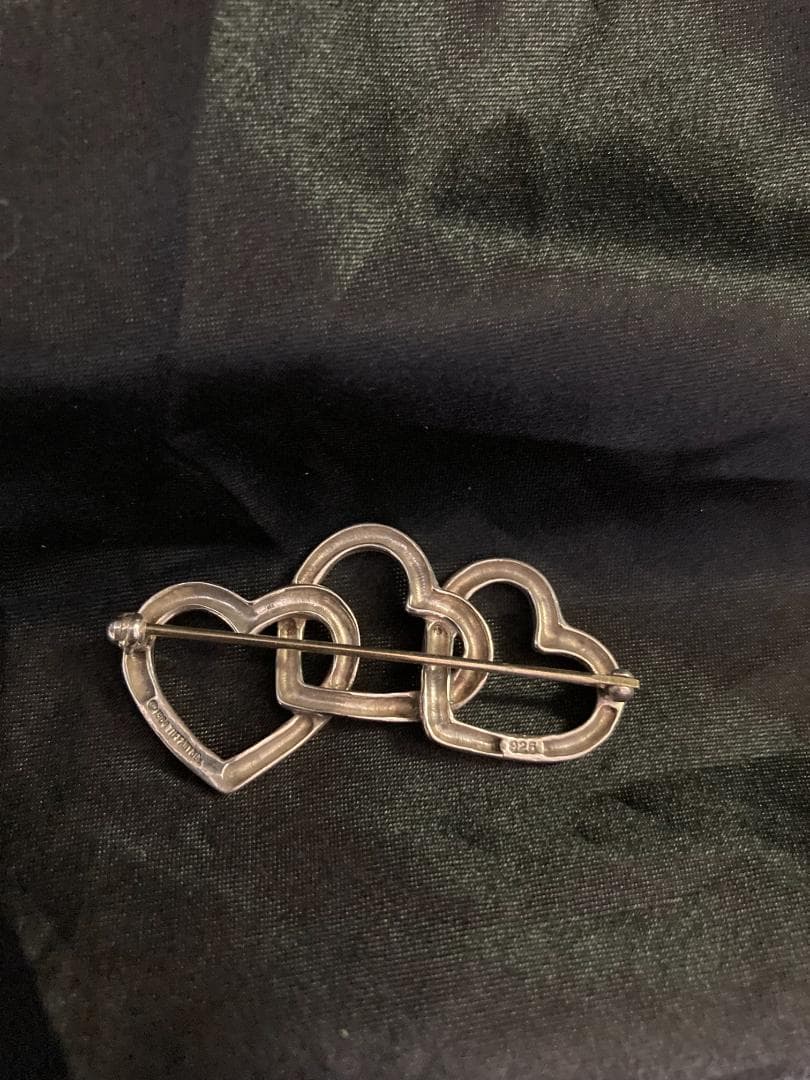 美品 オールドティファニー トリプルオープンハート ブローチ 1984 925