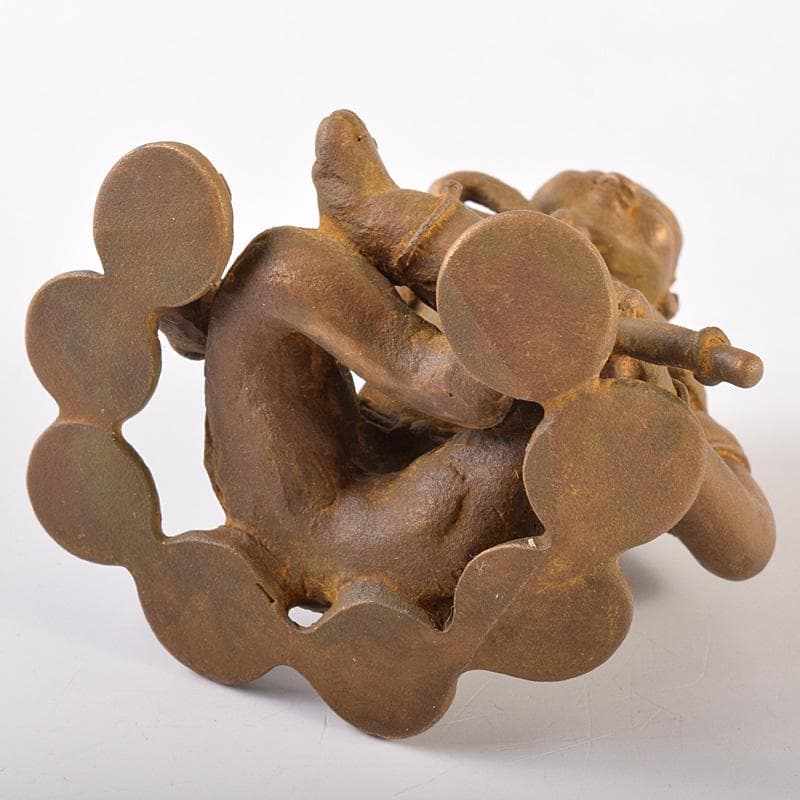 高岡銅器　二代　須賀松園造　蝋型鋳銅　「稚児雷神」　共布共箱　V　R7549