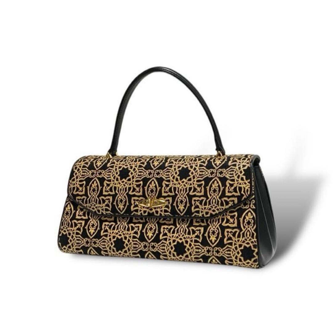 美品 印傳屋 インデンヤ ハンドバッグ 和装バッグ キナート 和風 刺繍 レザー