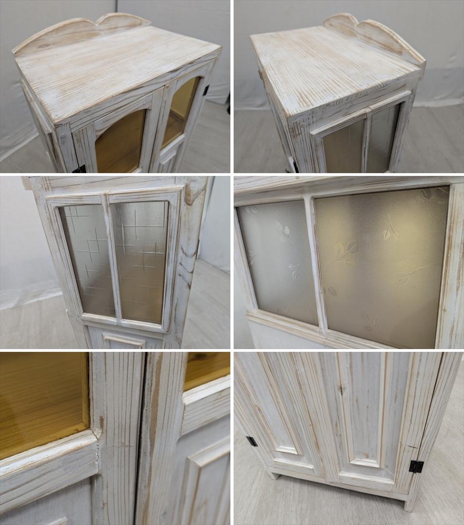 展示品　レトロガラス　シャビー　ハンドメイド　キャビネット　飾り棚　フレンチ　B