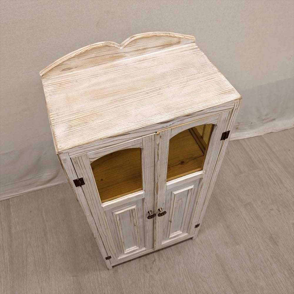 展示品　レトロガラス　シャビー　ハンドメイド　キャビネット　飾り棚　フレンチ　B