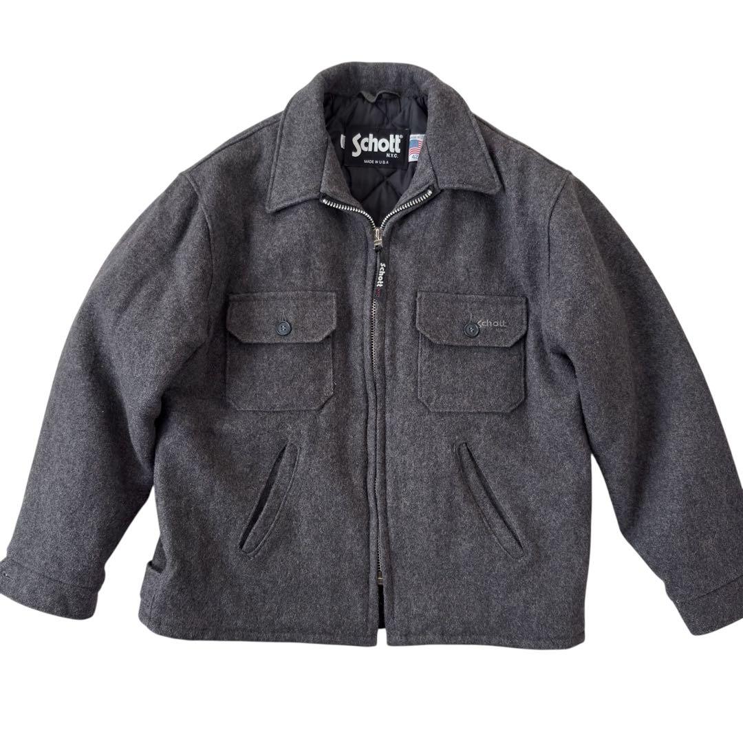 Schott ショット ウール ジャケット シングルライダース グレー LL