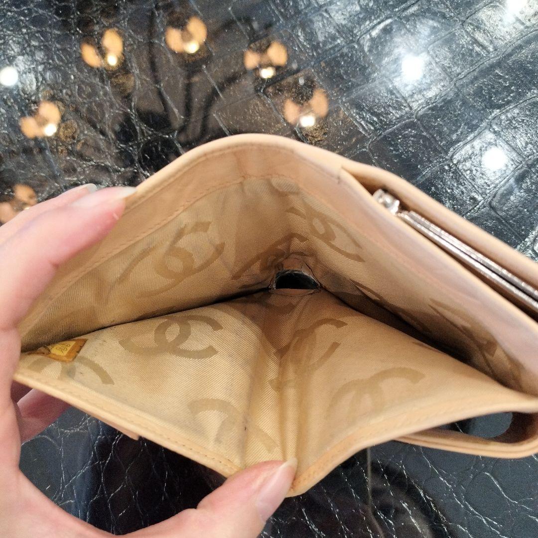 CHANEL カンボンライン がま口 コンパクトウォレット ベージュ