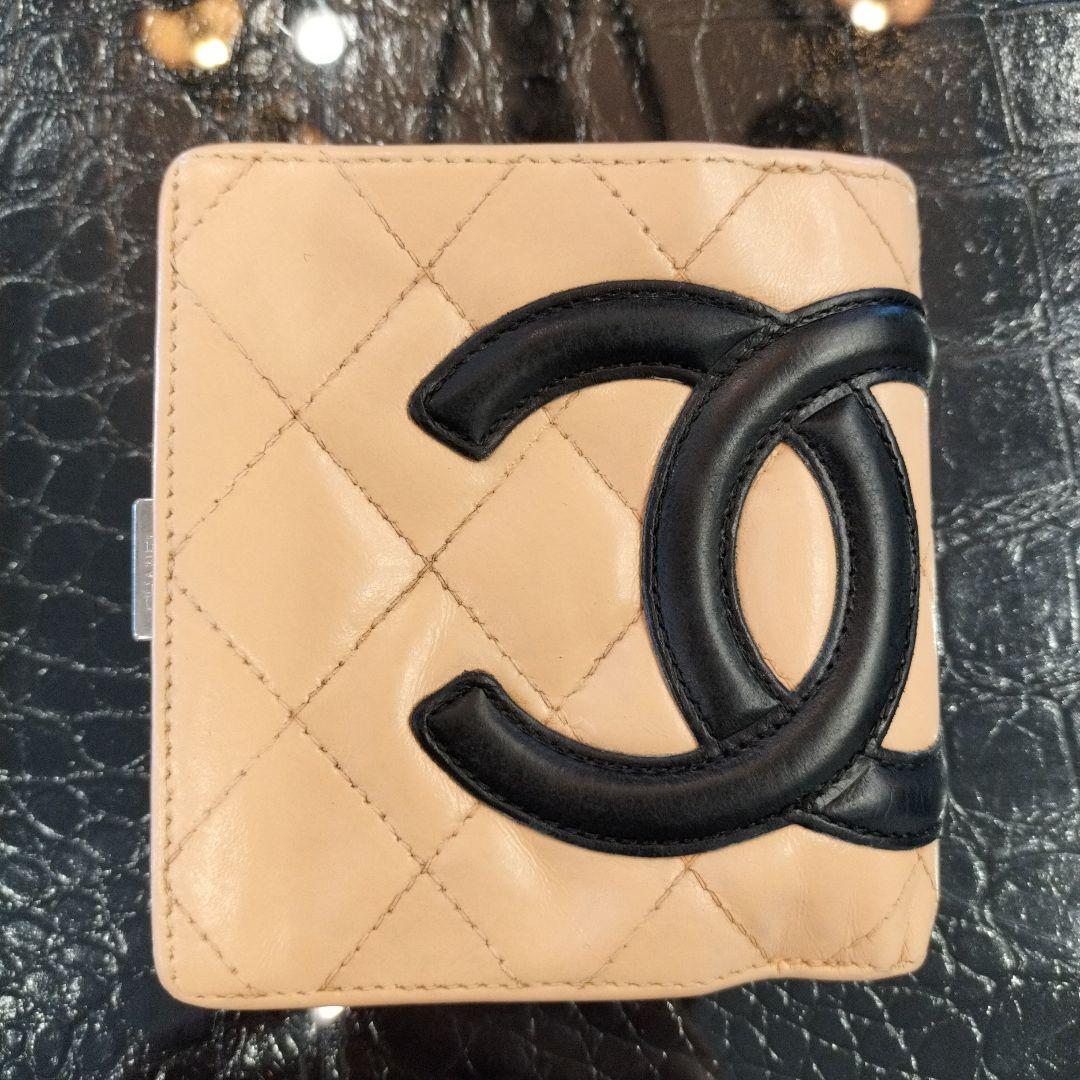 CHANEL カンボンライン がま口 コンパクトウォレット ベージュ