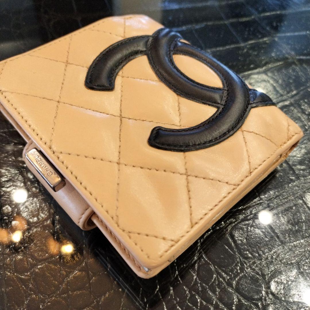 CHANEL カンボンライン がま口 コンパクトウォレット ベージュ