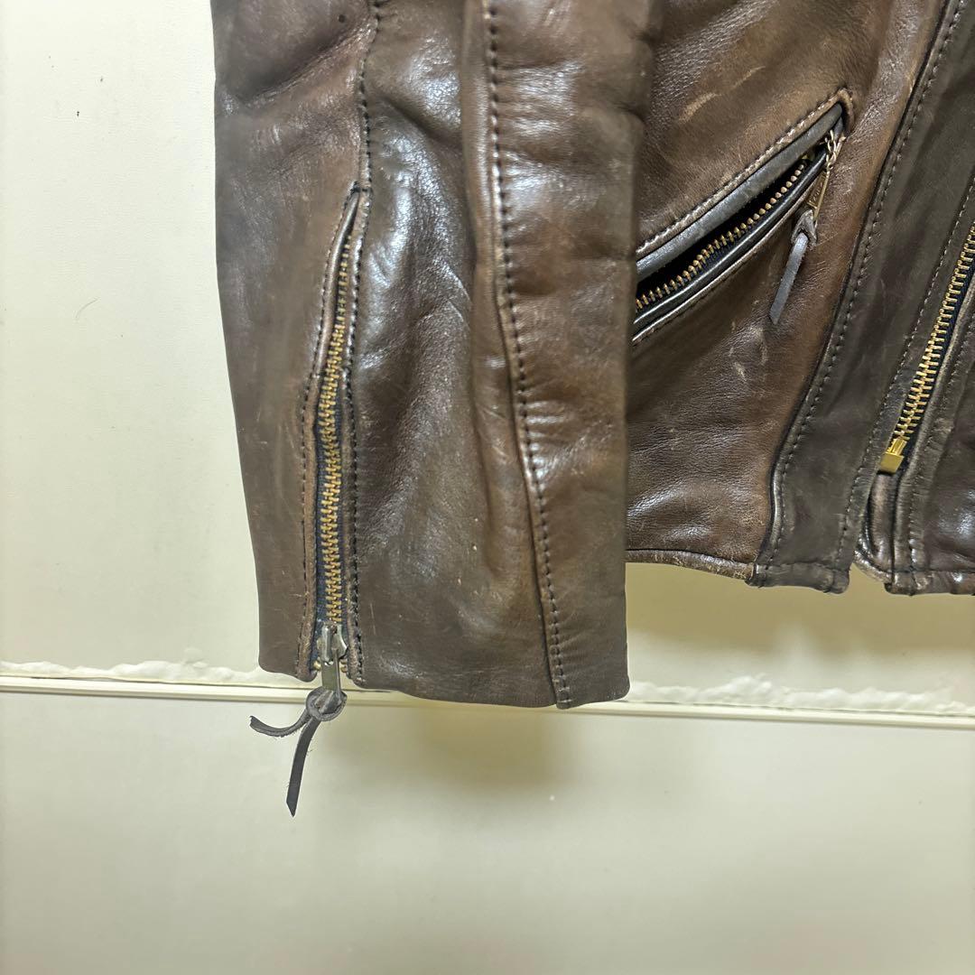 vanson ブラウンレザー シングルライダースジャケット