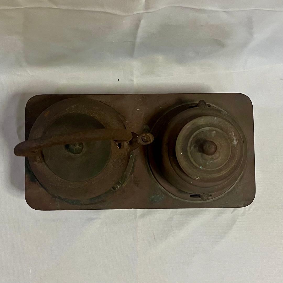 長火鉢用　燗銅壺　五徳　龍文堂刻印鉄瓶