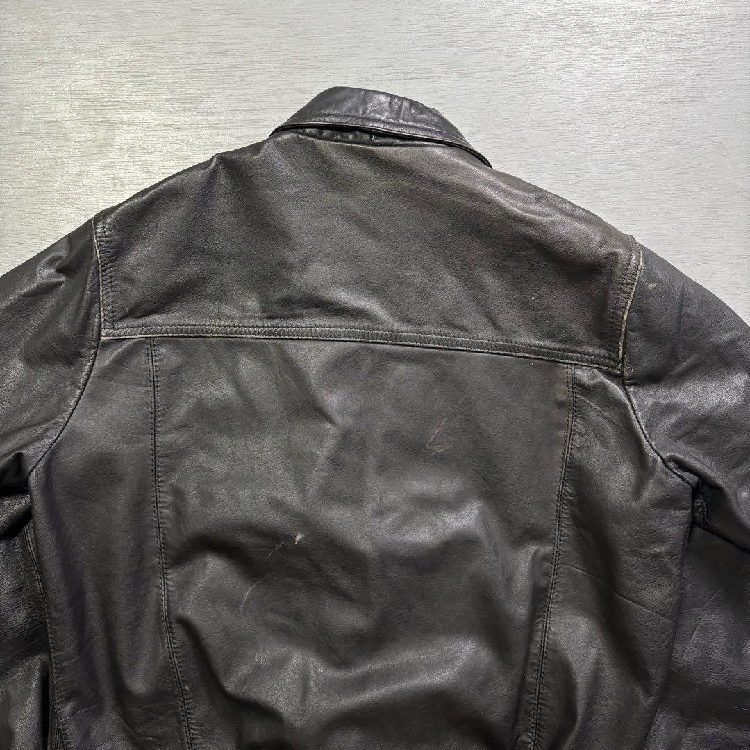 vintage レザージャケット　ブルゾン　本革オールレザー　チェック　短丈　M