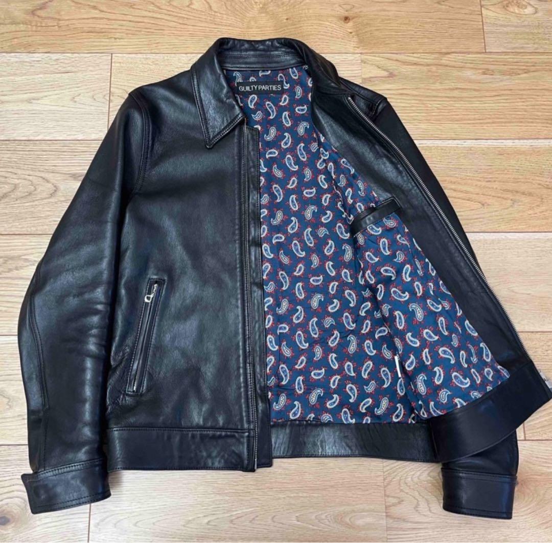 ワコマリア シングル レザー ライダース ジャケット ペイズリー ブラック