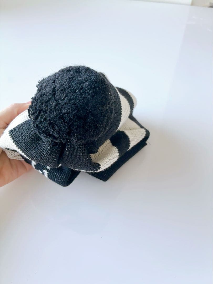 ジ*タ様 モンクレール MONCLER ニット帽・ワッチ　ブラック ボーダー ポ