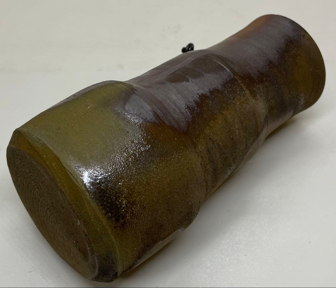 人間国宝　藤原雄　備前掛花入　共箱(四方桟盛蓋）　　　　　　　　 　　　f311