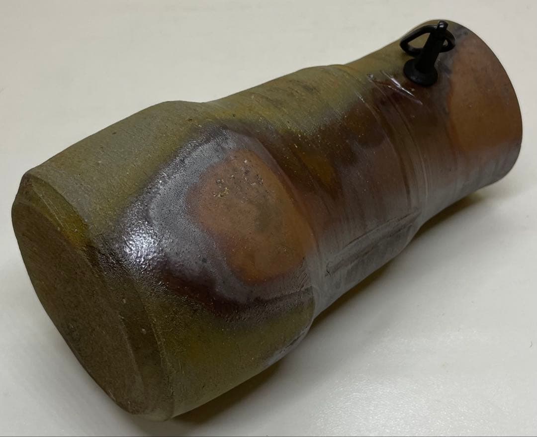 人間国宝　藤原雄　備前掛花入　共箱(四方桟盛蓋）　　　　　　　　 　　　f311