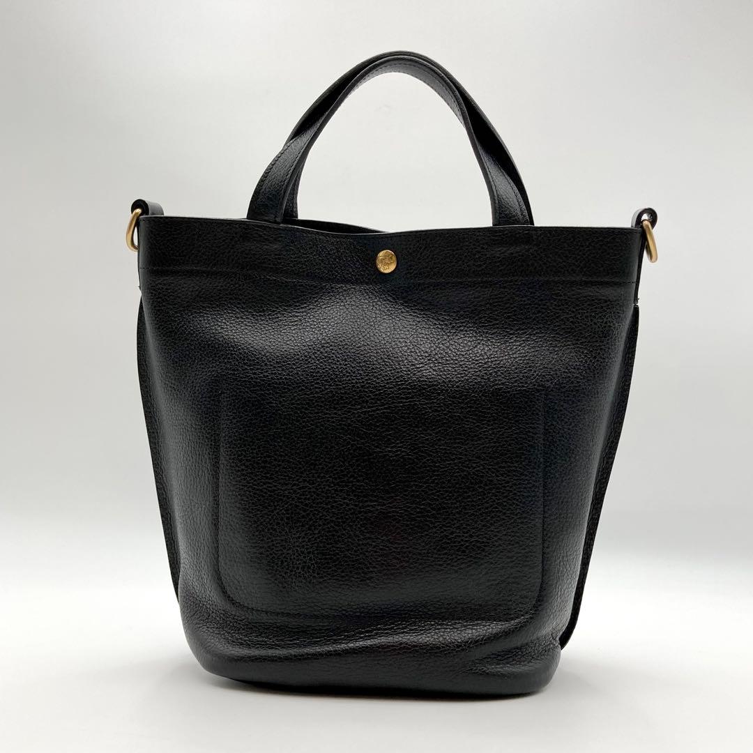 ☆みー☆✨IL BISONTE バケットバッグ 黒 レザー ロゴ 2way