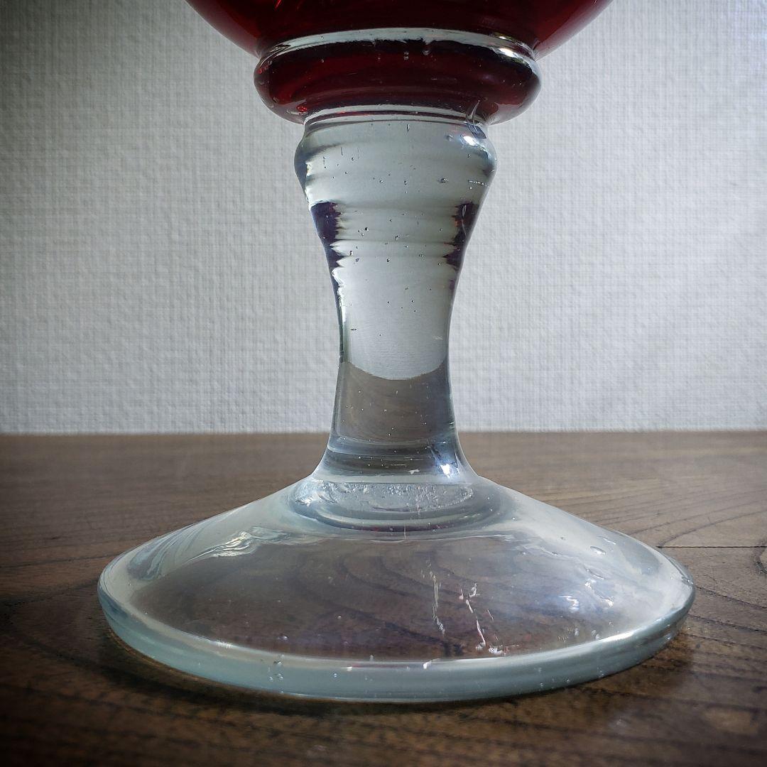 デザートグラス　氷コップ　色ガラス　輪花　ウランガラス　色絵付　明治　大正