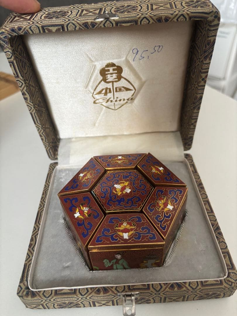 【中国美術】七宝焼 絵付 人物画 古美術 骨董品 アンティーク小物入れ