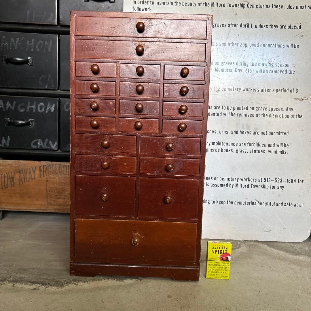 昭和レトロ 木製 薬箱 ミニチェスト 箪笥 引き出し収納 22杯10段 蚤の市
