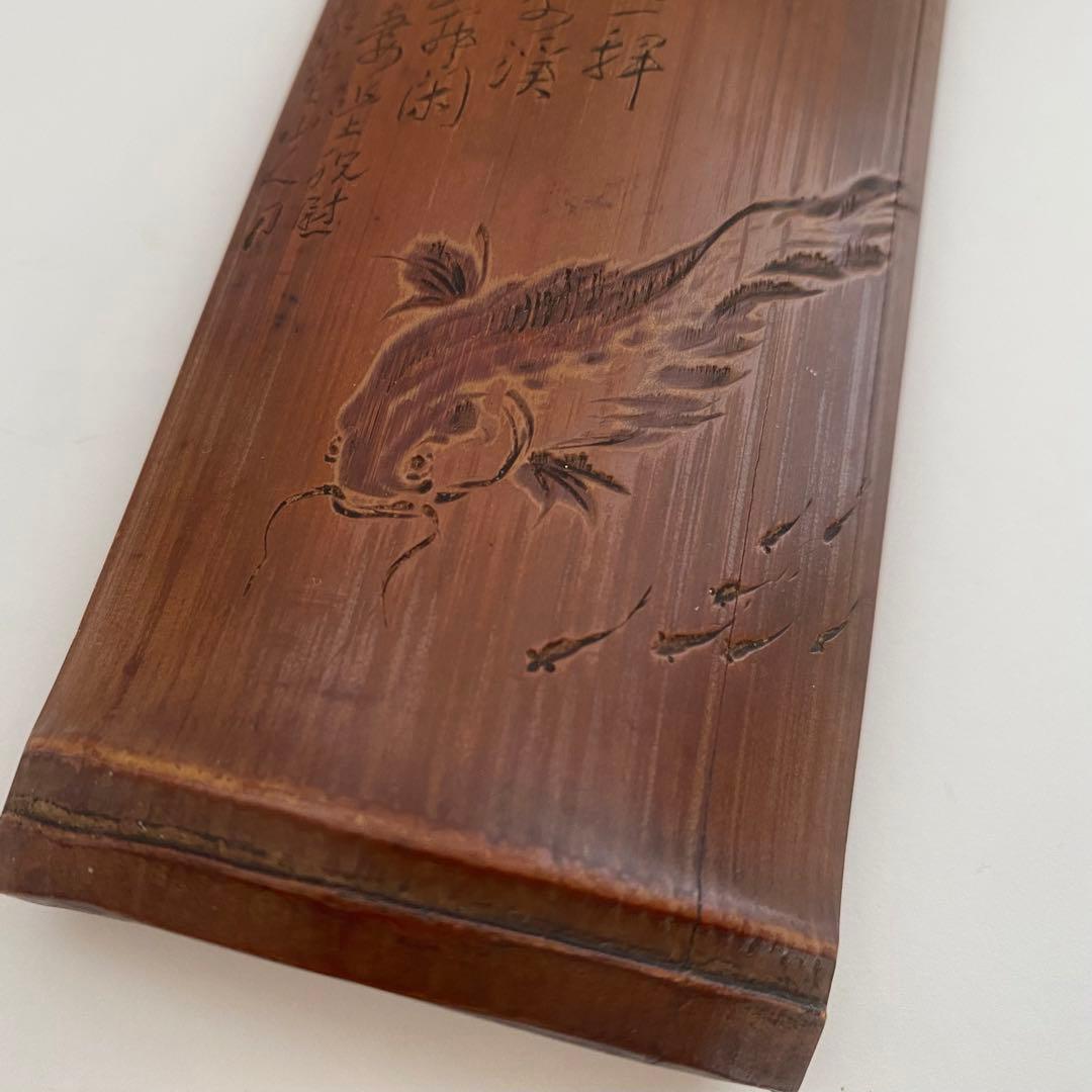 象堂山人刀竹製　鮎図　茶合　則子　仙媒　茶量　煎茶道具　とても良い作品