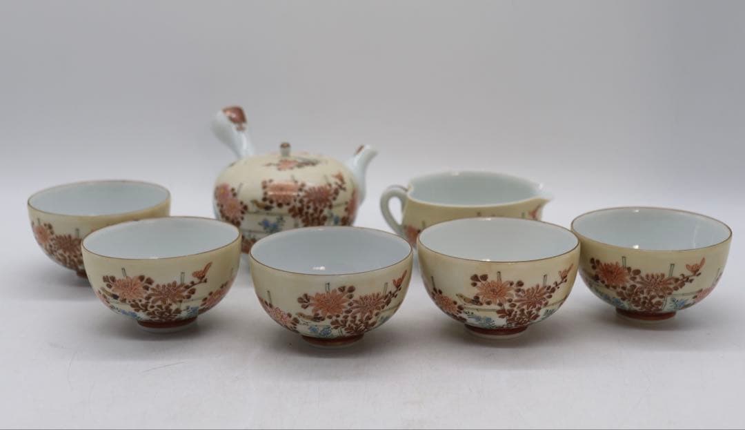 時代　九谷長寿　煎茶器　菊紋　共箱　送料込み251130