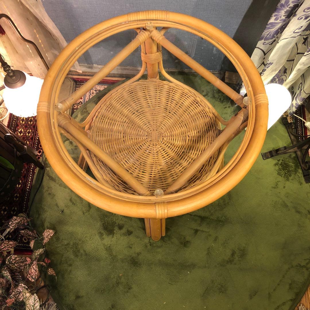 ナチュラル　籐ラタンフレーム サイドテーブル 丸テーブル