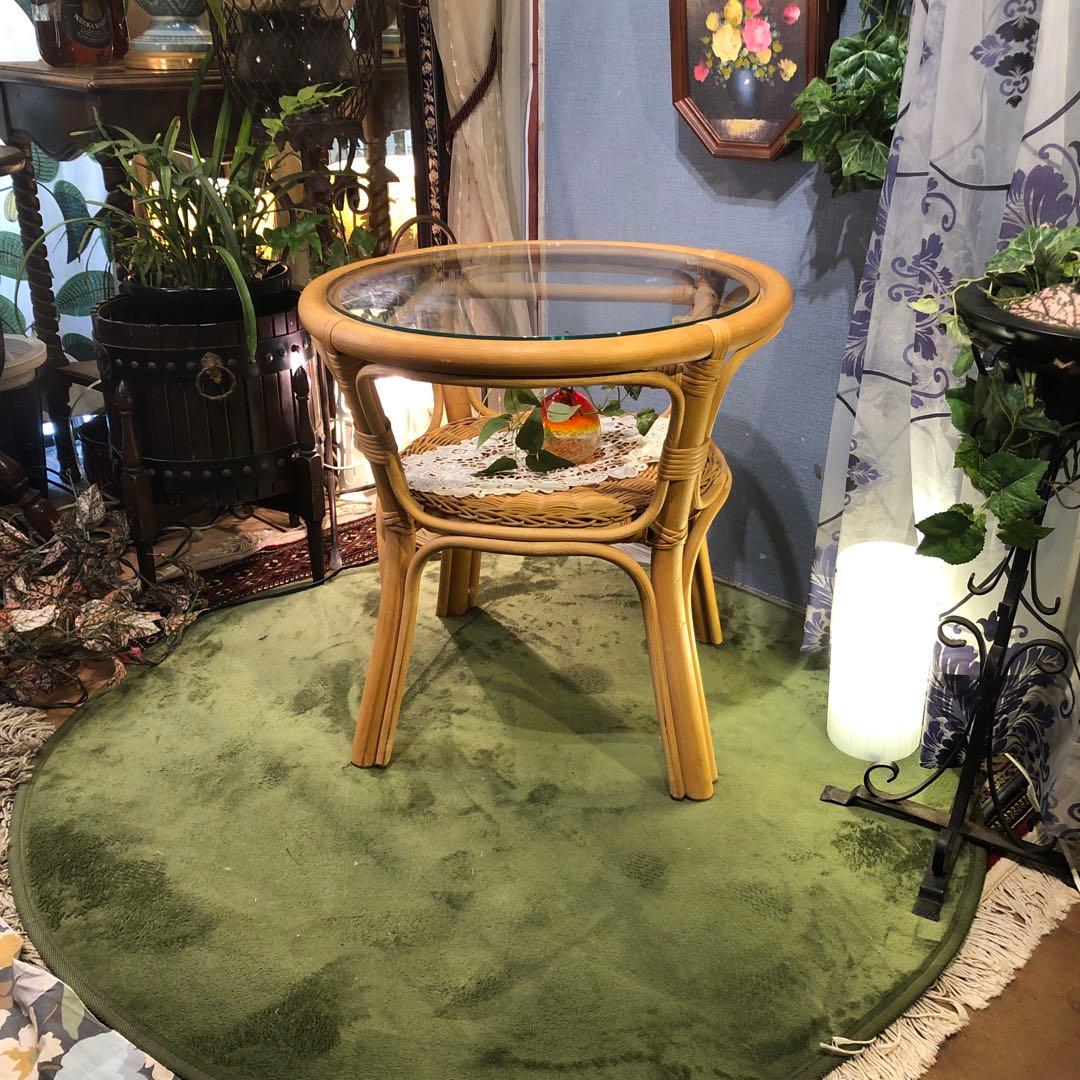 ナチュラル　籐ラタンフレーム サイドテーブル 丸テーブル