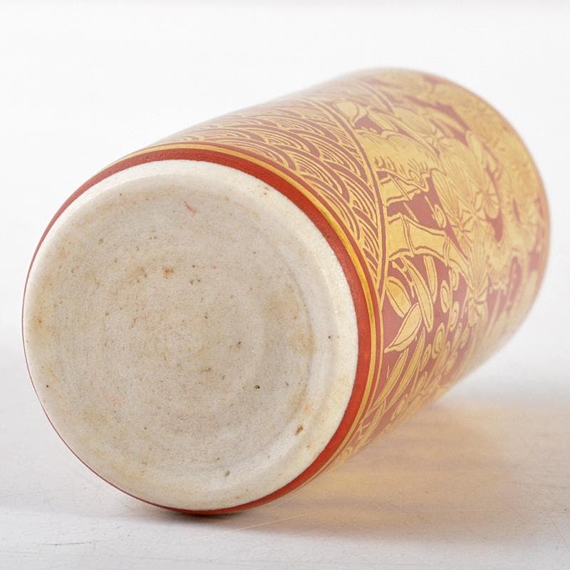 煎茶道具　三浦竹軒作　赤絵金彩　松竹梅文　巾筒　共布共箱　V　R5625