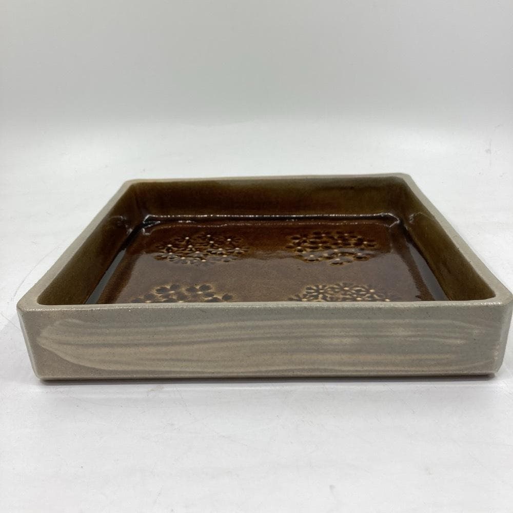 明石庄作 刷毛目花紋角鉢 器 人間国宝 美術品★K1591B