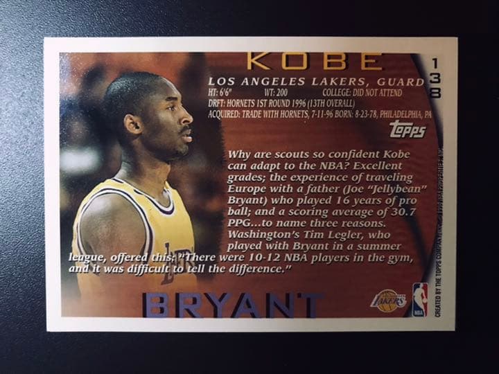 その他 NBA96-97 Topps #138 Kobe Bryant RC+1sc