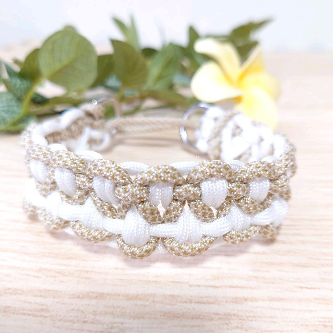 パラコード　首輪　ハーフチョーク　小型犬　マスタードホワイトベージュ　№028