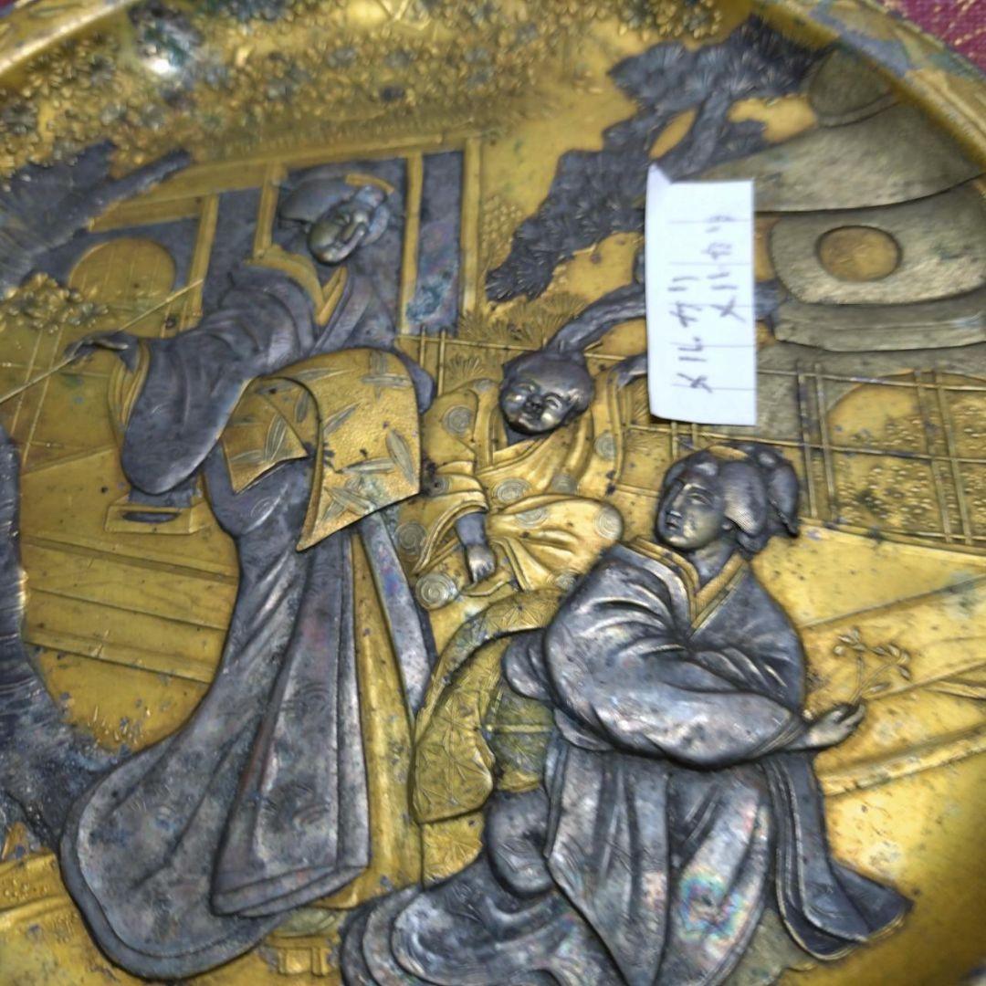 日本美術 金銀象嵌 江戸美人図 絵皿 金属工芸