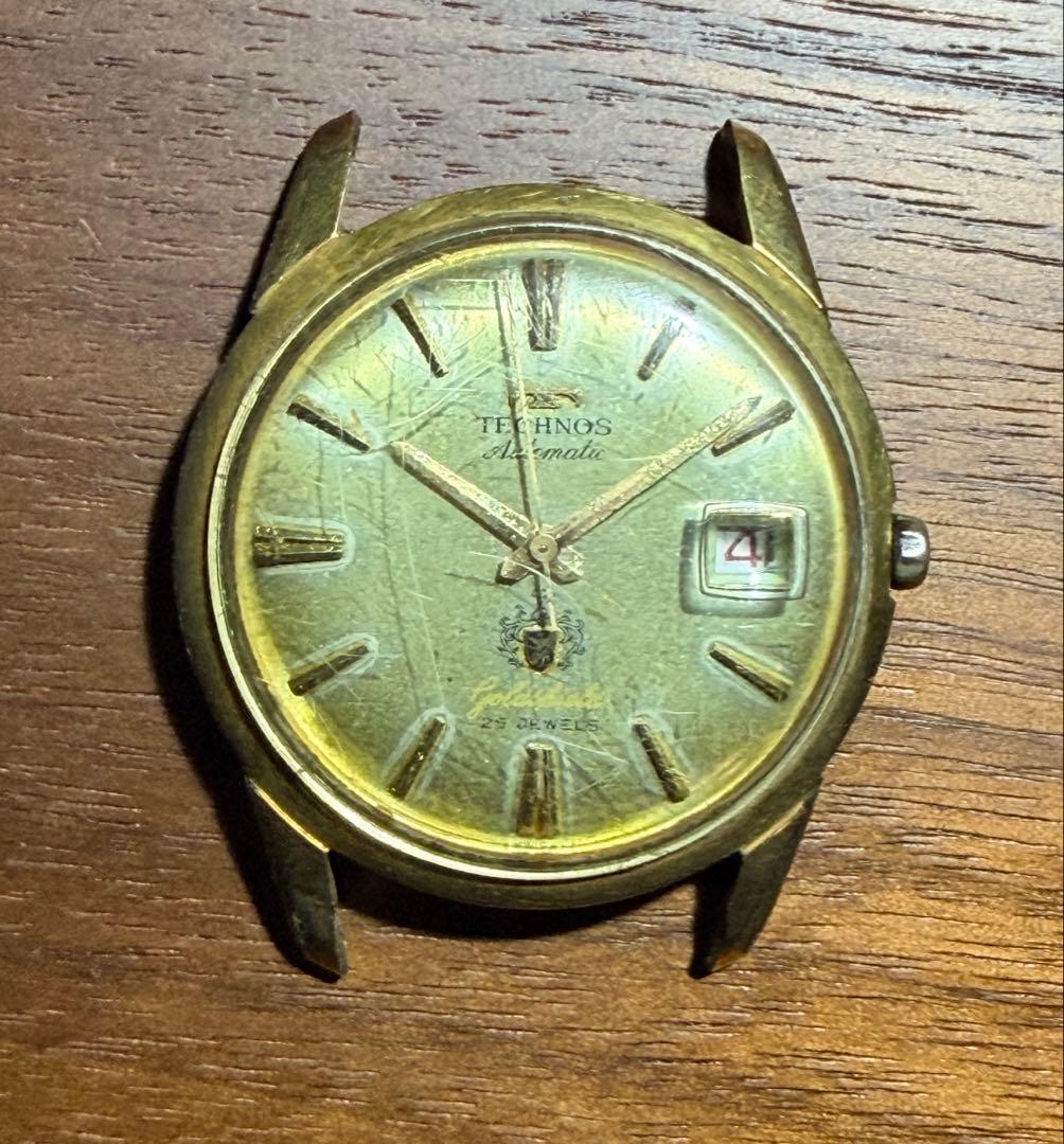 TECHNOS 自動巻き時計 25ジュエル ゴールド 現状品