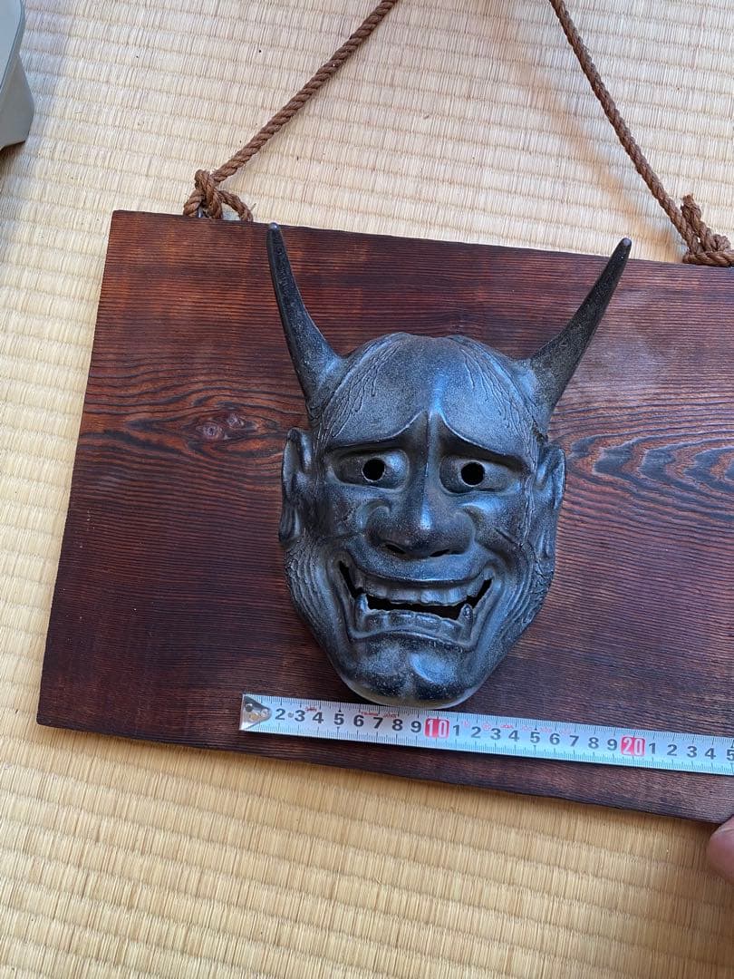 南部鉄器 般若面 壁掛け 木製台座付き 和風インテリア