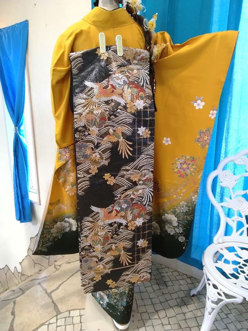 振袖フルセット、正絹振袖、成人式、重ね衿、帯揚げ、帯締め、西陣袋帯