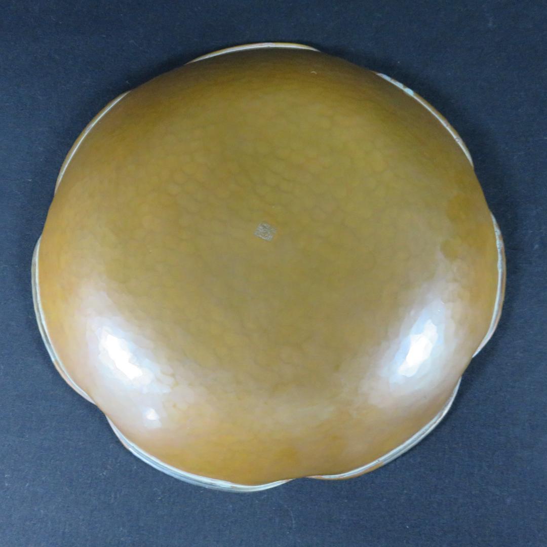 銅製 菓子皿 葉っぱ 落葉 秋 在銘