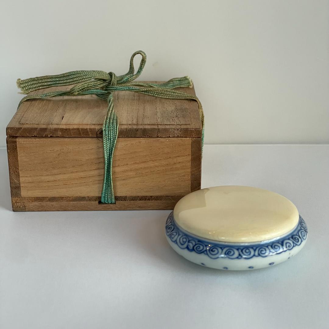 染付 景徳鎮 印盒 印合 香盒 香合 墨盒 蓋盒 粉盒 茶道具 書道品 時代物